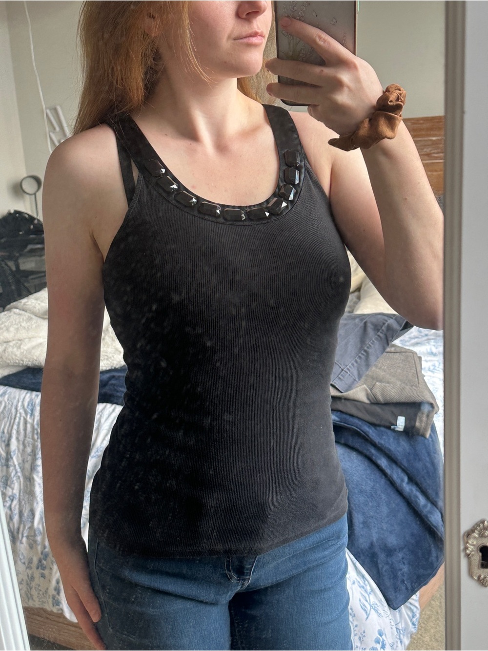 Y2K Black Beaded Neck Tank Top